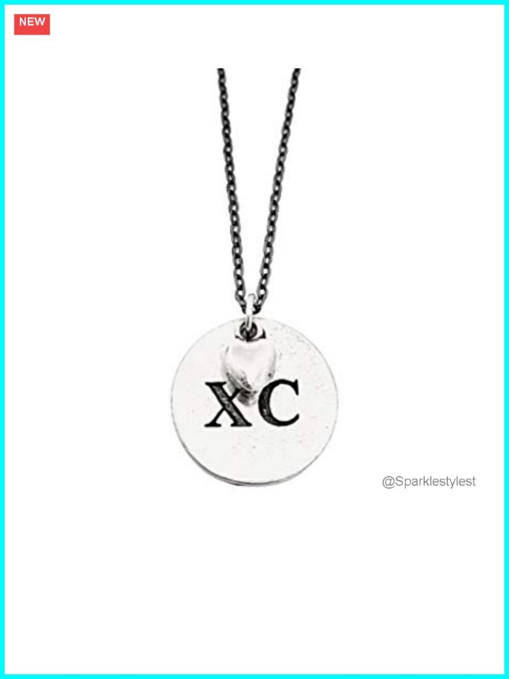 XC Cross Country Pewter Pendant Necklace 18 Inch Gunmetal Chain Heart Charm